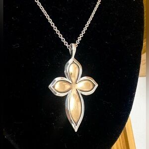 JAMES AVERY Brass Sterling Silver Cross Pendant Charm Necklace; RETIRED